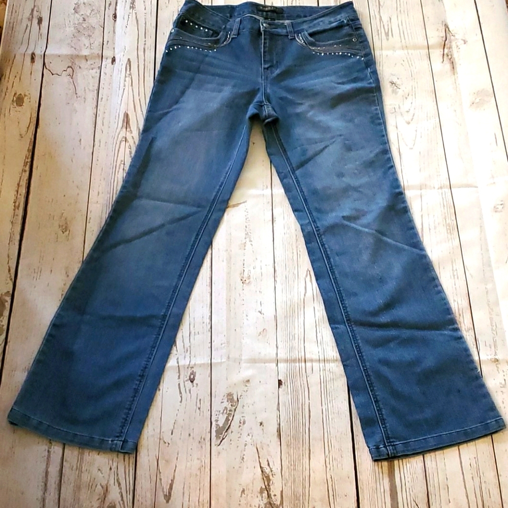 Baccini medium wash jeans, rhinestones 10